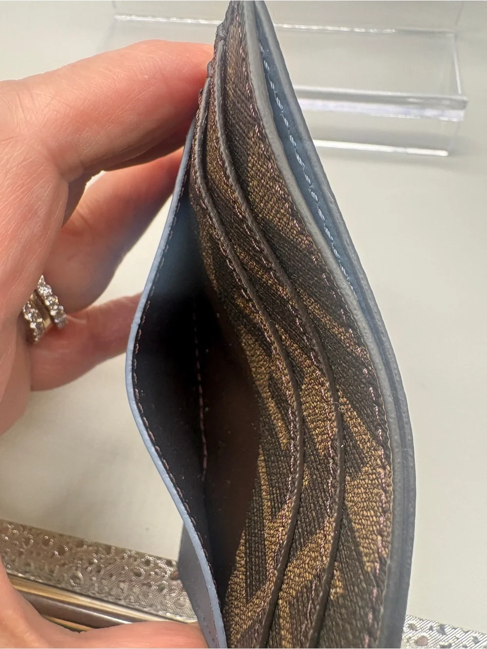 Fendi Two-Tone Blue Leather and Brown FF Logo Card Holder